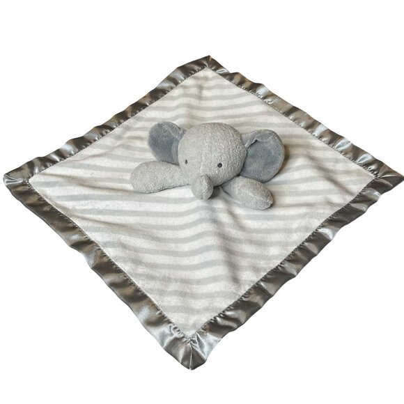 Cloud Island Gray Elephant Plush Lovey Security Blanket Satin Trim 14x14 - Picture 1 of 7